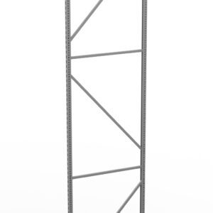 Metal shelving frame with vertical supports, diagonal cross-bracing, and horizontal bars. The structure is tall and slender, designed for warehouse or storage use. The background is plain white.