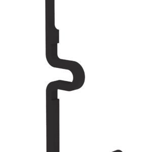 A black, abstract hook-shaped object with a straight top section, curvy middle, and curved bottom. It has a modern, minimalist design against a white background.