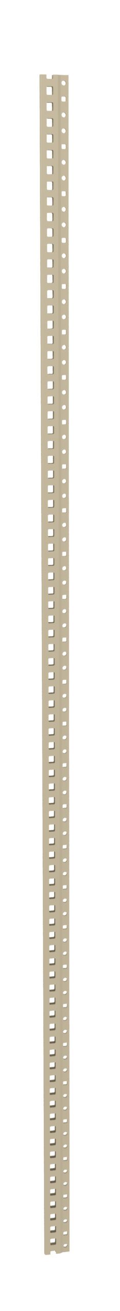 tqiavkoqkslnybfxz4bu.jpg A vertical metal post with evenly spaced perforated holes along its length, set against a white background. The post is beige in color and has a slender, tall structure.