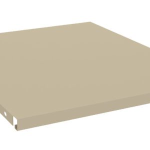 Image of a beige, rectangular shelf panel with two small circular holes on the left side. The flat surface is shown against a plain white background.