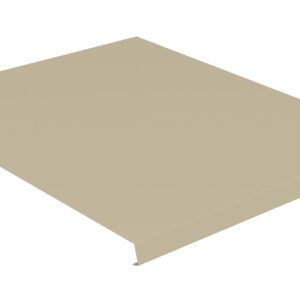 A beige rectangular metal panel with a folded edge is shown against a white background. There is a small hole near one corner of the panel.