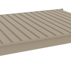 3D rendering of a beige metal platform with ribbed texture and raised edges. The platform appears industrial and is isolated on a white background.