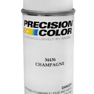 A can of spray paint labeled Precision Color with Champagne indicated as the color. The label warns of flammable and harmful vapors. The net weight is 4.5 oz (127 g).