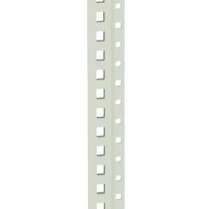 A long, vertical metal strip with evenly spaced slots along its length, set against a white background.