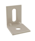 A beige L-shaped metal bracket with a large vertical slot on the upright section and a circular hole on the base. The bracket is designed for mounting or support purposes.