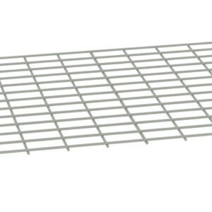 A large, rectangular metal grid with a series of uniformly spaced horizontal and vertical bars. The grid is positioned diagonally, creating a perspective effect. The background is plain white.