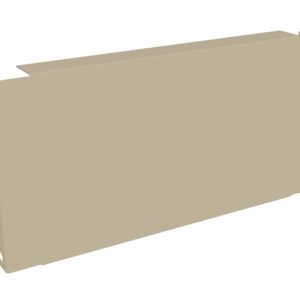 A beige, rectangular metal panel with a slight overhang on the top edge. It has a smooth surface and features two holes on either end for mounting or attachment purposes.