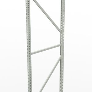 A metal frame with vertical posts and crossbars, designed for structural support or storage. The frame is light gray and features perforated holes along the vertical posts, allowing for adjustable assembly. The background is plain white.