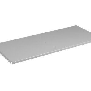 A rectangular metal shelf with a smooth, matte finish and small holes on the surface, likely for mounting. The edges are straight, and the color is a light gray.
