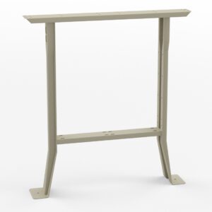 A beige metal table frame with two legs and a rectangular shape, standing on a white background. The structure appears sturdy, with flat base plates at the bottom of each leg for stability.