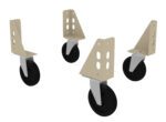 Four beige and black swivel casters with mounting brackets, shown from different angles on a white background. The brackets have multiple holes for attaching to a surface.