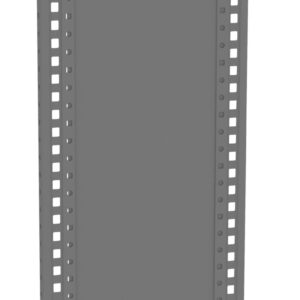 Vertical metal panel with evenly spaced rectangular cutouts along the sides, likely a component of a storage or shelving unit. The panel is a solid flat surface with a gray finish.