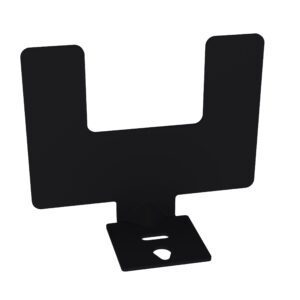 A black, U-shaped card holder made of metal. The holder has a flat base and is designed to hold small cards or signs upright. Its simple, minimalist design makes it suitable for various display needs.