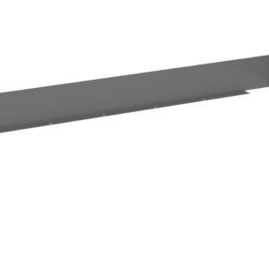 A gray, L-shaped metal bracket with multiple screw holes is shown. Its designed for mounting or supporting structures and has a simplistic, industrial appearance.