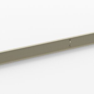 A long, thin metal bracket with evenly spaced holes on a white background. The bracket is slightly angled, showing its flat surface and edge.