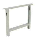 A metal frame with a rectangular shape, featuring vertical and horizontal beams. The frame is light gray and has several small circular holes on its sides, suggesting it is part of a support or stand structure.