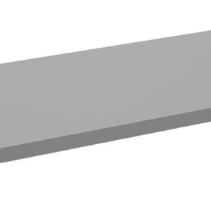 A gray, rectangular metal shelf with small holes at each corner for mounting. The design is simple and flat, suitable for storage or organizational purposes in a rack or cabinet system.