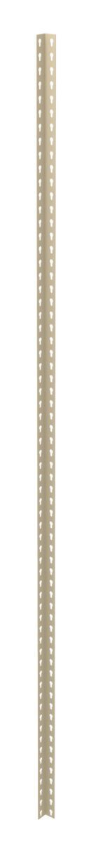 A vertical metal strip with a 90-degree bend, featuring a row of evenly spaced triangular cutouts along both edges against a white background.
