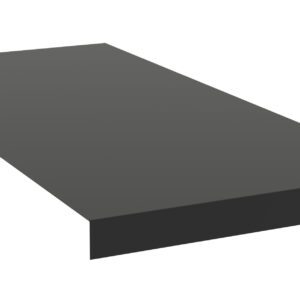 A rectangular, solid black slab lying flat against a white background. The slabs edges are sharp and well-defined, casting subtle shadows.