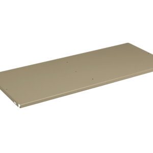 A rectangular, beige metal shelf with a smooth surface and small holes on the sides. The shelf appears to be for storage or installation purposes.