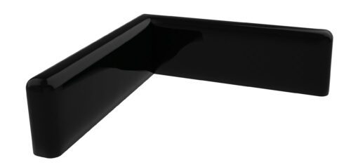 yxfnliw0yhd2aezswkex.jpg A glossy black, L-shaped object with smooth edges, appearing to be a decorative corner piece or bracket, set against a white background.