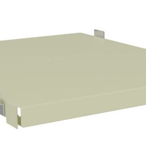 A beige, square metal panel with four small metal brackets attached to its edges. The panel is positioned on a white background, angled slightly to show depth.