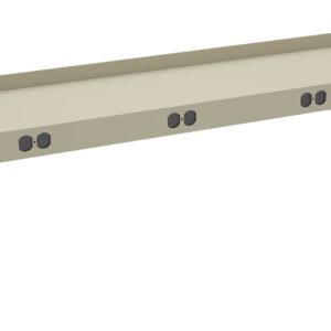 A long, beige metal bracket with four circular cutouts evenly spaced along its length, mounted vertically on both ends. It appears designed for securing or assembling equipment.