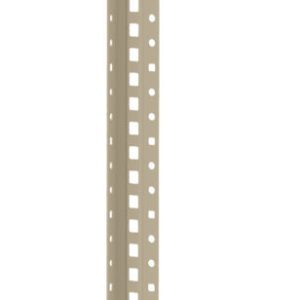 A tall, narrow, beige metal strip with evenly spaced rectangular holes along its length.