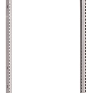 Two vertical, gray metal uprights with evenly spaced holes, standing parallel to each other. They have flat bases for support on the ground.