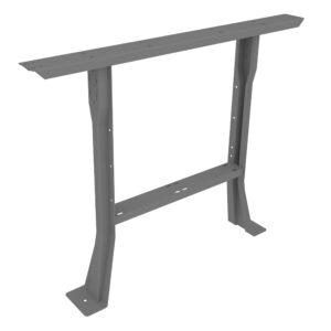 Gray metal table leg frame with a rectangular top support and two vertical supports joined by a horizontal crossbar. The design is simple and sturdy, suitable for various tabletop applications.