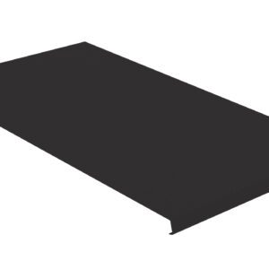 A black rectangular metal panel with a slightly raised edge on one side, viewed from an angle against a white background.