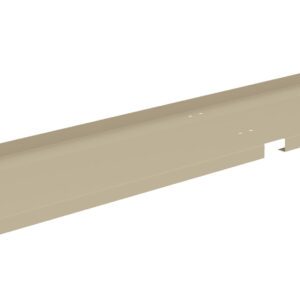 Beige metal sheet with a long, narrow, and rectangular shape. It has upward-folded edges along the sides and notches on one end, creating an L-shaped profile suitable for construction or architectural purposes.