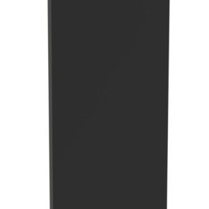Tall, rectangular black panel standing upright against a plain white background.