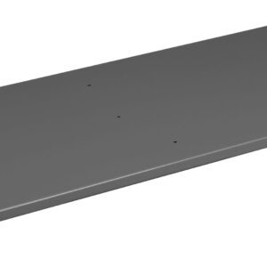 A long, rectangular gray metal shelf with smooth edges and small holes for mounting. The shelf has a clean, minimalist design and is shown against a white background.