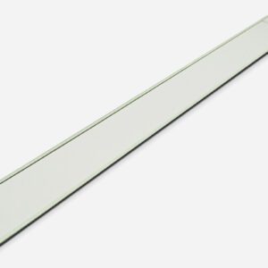 A long, thin, transparent ruler with a green tint is placed diagonally against a plain white background, next to an MH-USA Self-Adhesive Label Holder in white (H.1.97 in. x W3.94 in.), from a pack of 10.