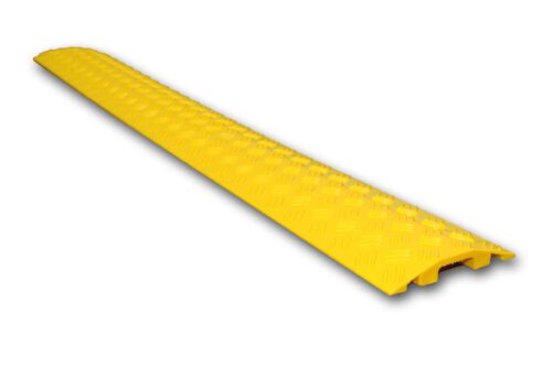 The TCT Large Cable Cover 41.1x9.25x4.53 features a yellow, textured, ridged surface and includes an underside channel of 1.625x1.625 for cable passage.