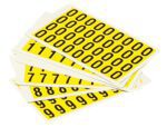 The MH-USA Complete Packs contain self-adhesive yellow stickers, each measuring 0.55 inches high and 0.75 inches wide, displaying black numbers from 0 to 9 in a neat grid pattern.