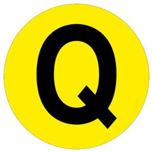 A bold black Q stands out on a bright yellow circle, akin to the MH-USA Floor Identification Marker - Letter Q - 7.48 in. dia.