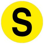 A bold black letter S is elegantly centered on a bright yellow circle, serving as an MH-USA Floor Identification Marker with a 7.48-inch diameter.