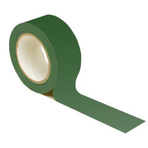 A roll of MH-USA Floor Marking Tape, size H.1.97 in. x W12.99 in., is partially unrolled against a white background. The glossy green tape is tightly wound with a visible cardboard core.