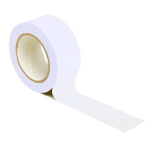 The MH-USA Floor Marking Tape (H.1.97 in x W12.99 in) is partially unrolled with the adhesive side down, showcasing the central cardboard core against a white background and highlighting its precise design and structure.