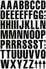 The MH-USA Magnetic Mixed Letters - H.1.69 in. - White set features bold black uppercase letters in a grid on a white background, repeating A-Z, and includes colons and upward-pointing black arrows.