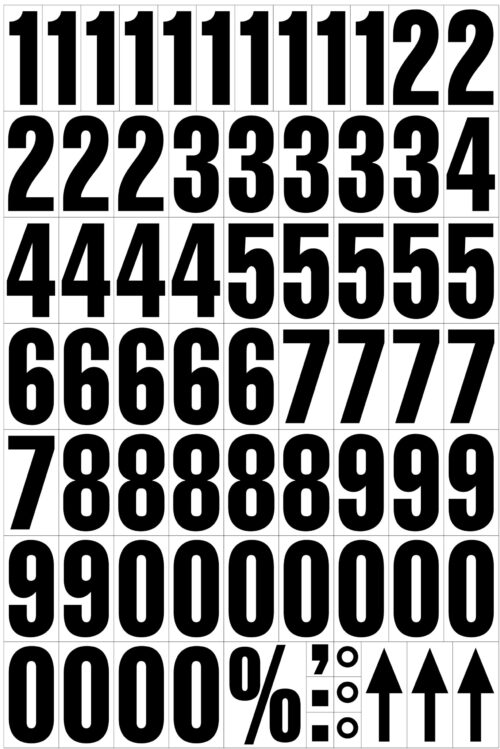 The MH-USA Magnetic Mixed Numbers - H.1.69 in. - White grid includes black numerals and symbols on a white background, with rows of digits from 1 to 9, two extra zero rows, and a bottom row featuring symbols like percentages, dots, and arrows.