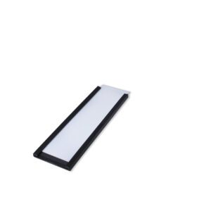A rectangular sharpening stone, with a black border and white honing surface angled right against a white background, complements the sleek design of an MH-USA Magnetic Label Holder - H.0.98 in. x W.3.15 in. - Pack of 100.