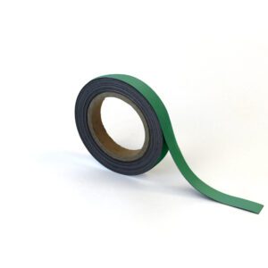 A roll of the MH-USA Magnetic Easy-Wipe Strip in green is laid on a white background, showcasing its length extending gracefully to the right.