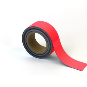 A partially unrolled MH-USA Magnetic Easy-Wipe Strip (Red, H.1.97 in. x W3.94 in.), with a black adhesive backing, stands on its side against a white background.
