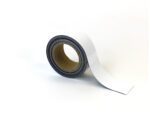 A roll of MH-USA Magnetic Easy-Wipe Strip in white, partially unrolled, sits against a plain background. The cylindrical shape is defined by its inner cardboard core with dimensions H.1.97 in. x W3.94 in., highlighting its versatile utility.
