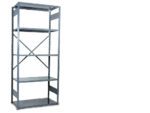 A tall, empty metal shelving unit with five shelves and cross-braced supports, designed for medical record file shelving, is placed against a plain white background.