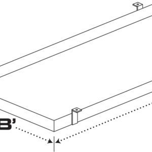 Diagram of a rectangular frame with labeled dimensions. The width is marked as A, the length as B, and the height is 2.250. The frame has four vertical supports at each corner. Dotted lines indicate the measurements.