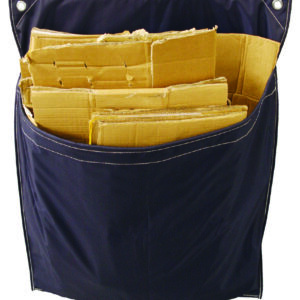 The MH-USA Racksack Trolley - Single Pocket, vibrant blue with white stitching and metal grommets, is filled with brown cardboard, ideal for efficient storage or organization.